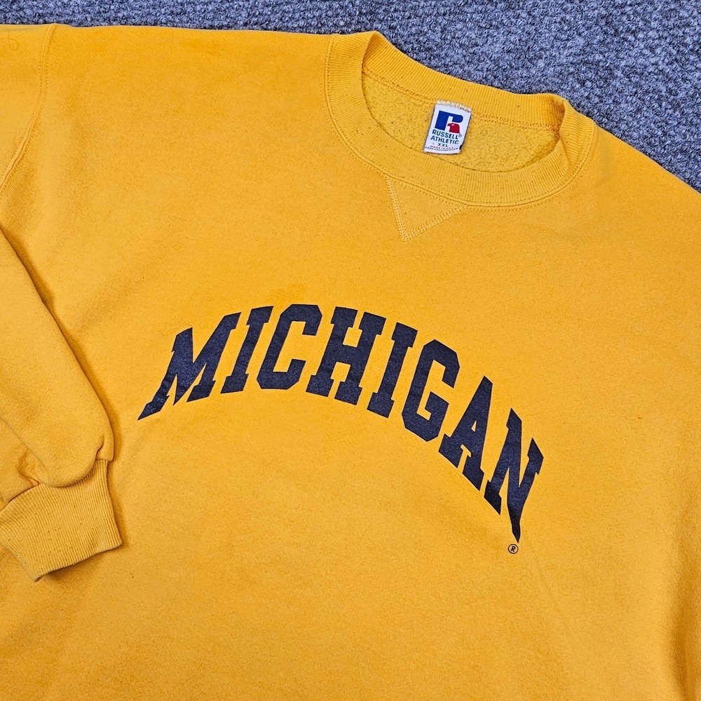 Vintage Russell Athletic Michigan Sweatshirt XXL Yellow Made in USA Crewneck